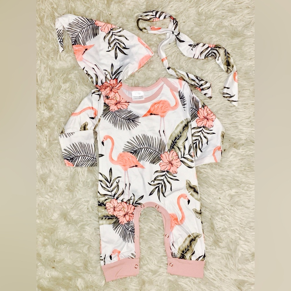 12-18m Boutique Flamingo Print Baby Romper Set